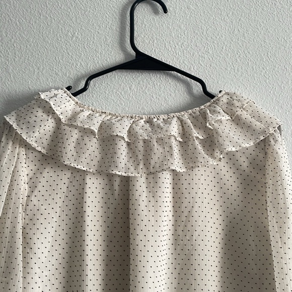 Loft Ivory Black Polka Dot Blouse Large Petite - Picture 8 of 11